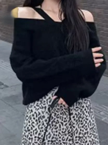 Two Strap Off Shoulder Sweater - Image 2