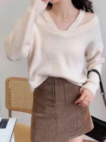 Two Strap Off Shoulder Sweater - Image 4