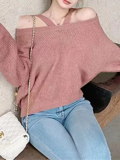 Two Strap Off Shoulder Sweater - Image 5