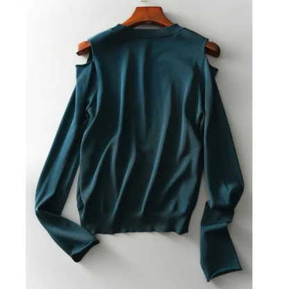 O-Neck Cold Shoulder Sweater Tops - Image 4