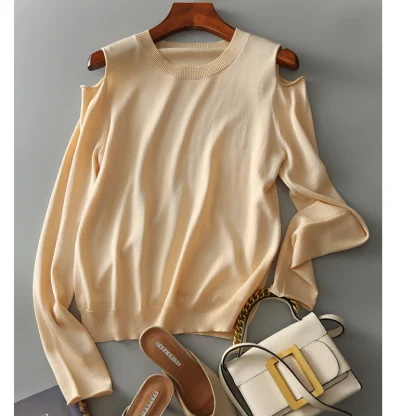 O-Neck Cold Shoulder Sweater Tops - Image 5