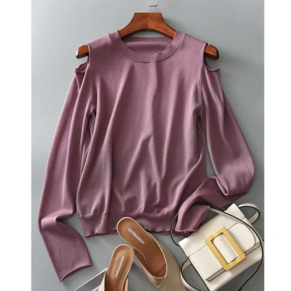 O-Neck Cold Shoulder Sweater Tops - Image 6