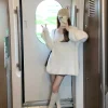White Cozy Off Shoulder Sweater - Image 3