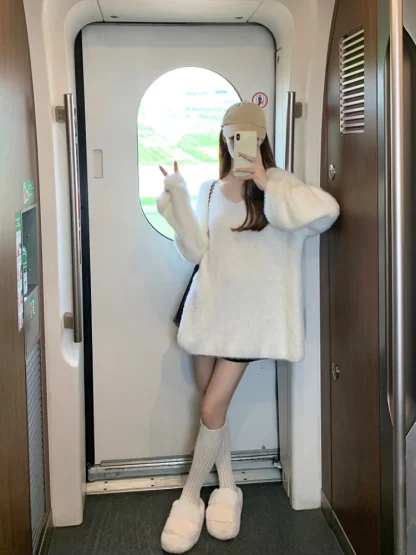 White Cozy Off Shoulder Sweater - Image 3