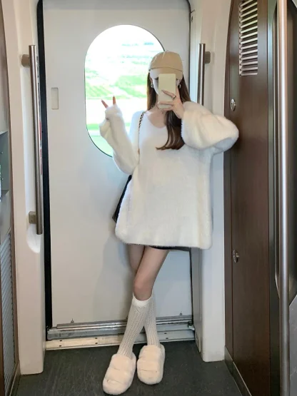 White Cozy Off Shoulder Sweater - Image 5