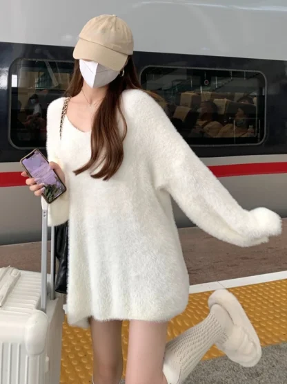 White Cozy Off Shoulder Sweater - Image 6