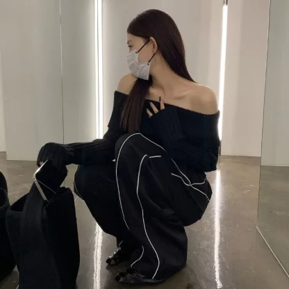 Black Off Shoulder Sweater Tops - Image 3