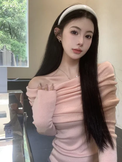 Elegant Folds Off Shoulder Sweater - Image 4