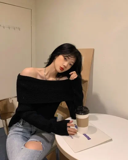 Jumper Off Shoulder Sweater Tops - Image 5