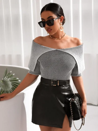 Elegant Sleeve Off Shoulder Sweater - Image 5