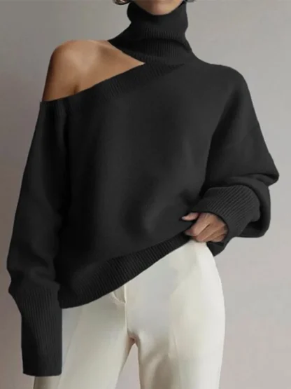 Turtleneck One Cold Shoulder Sweater - Image 5