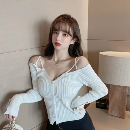 Elegant V-Neck Off Shoulder Sweater - Image 5