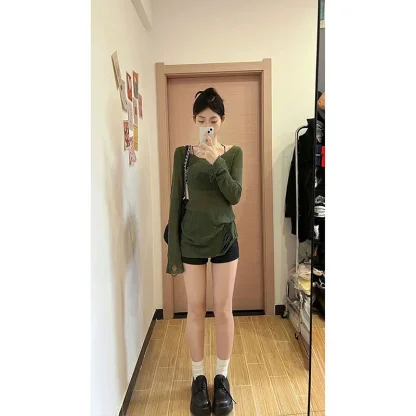 Slim Ripped Off Shoulder Sweater - Image 7