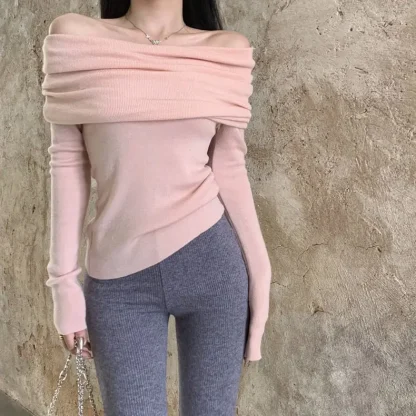 Sexy Folds Off Shoulder Sweater - Image 6