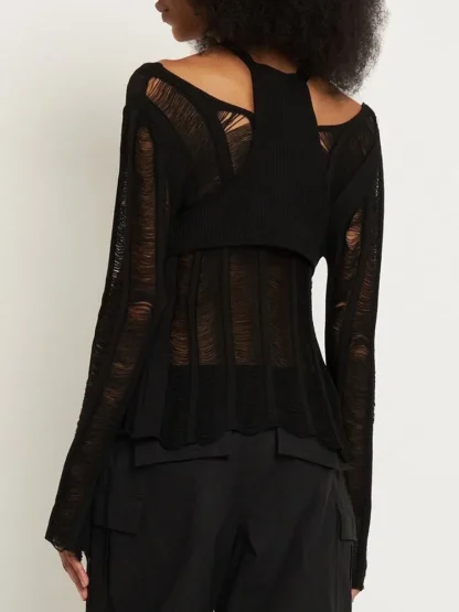 Sexy Hollow Off Shoulder Sweater - Image 6