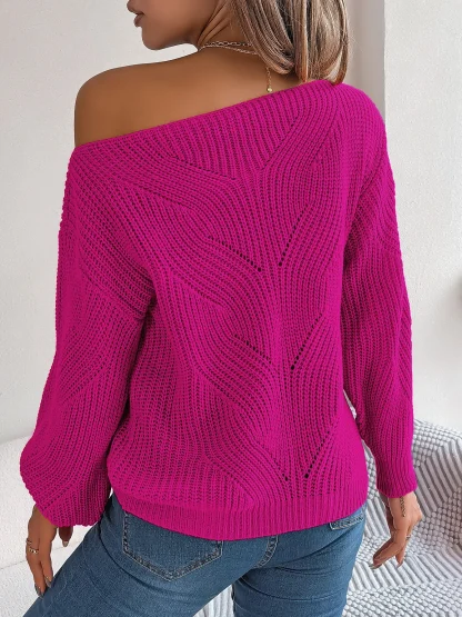 Knitted Cutout Off Shoulder Sweater - Image 6