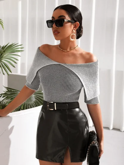 Elegant Sleeve Off Shoulder Sweater - Image 4
