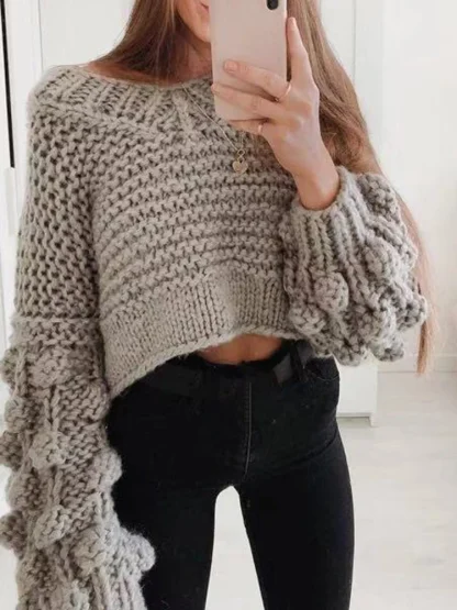 Chunky V-Neck Off Shoulder Sweater - Image 3