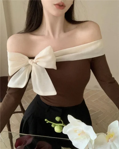 Elegant Bow Off Shoulder Sweater - Image 5