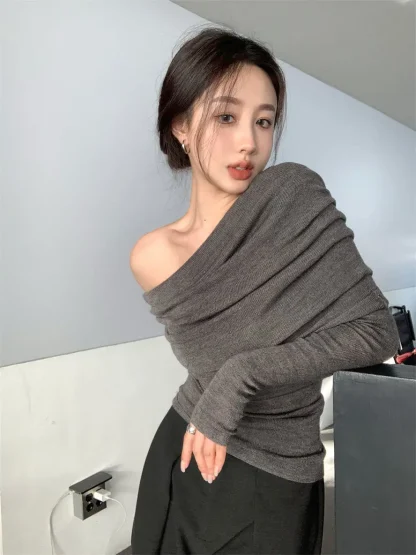 Folds Off Shoulder Sweater Tops - Image 7
