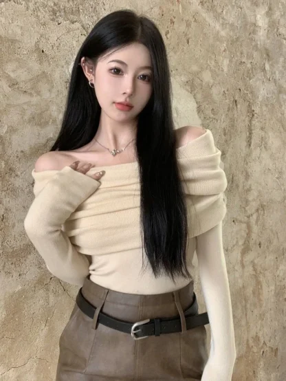 Chic Folds Off Shoulder Sweater - Image 4