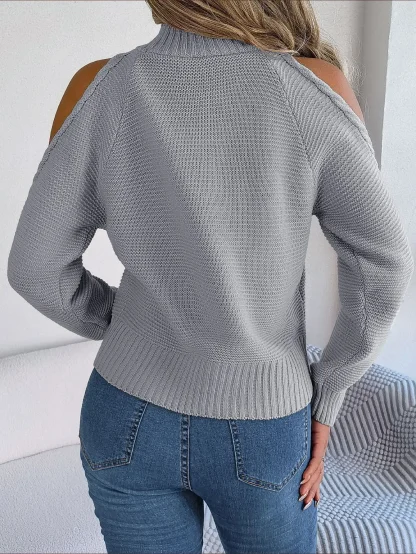 High Neck Cold Shoulder Sweater - Image 5