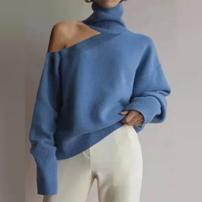 Turtleneck One Cold Shoulder Sweater - Image 4