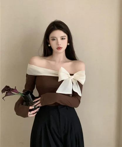 Elegant Bow Off Shoulder Sweater - Image 7