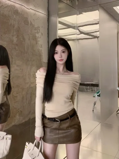 Sexy Folds Off Shoulder Sweater - Image 2