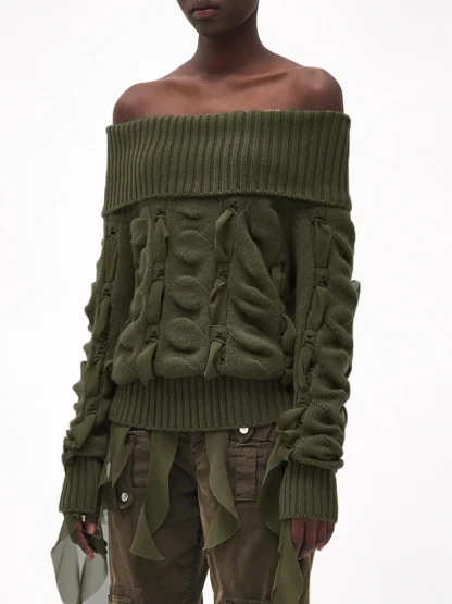 Lace-Up Style Off Shoulder Sweater