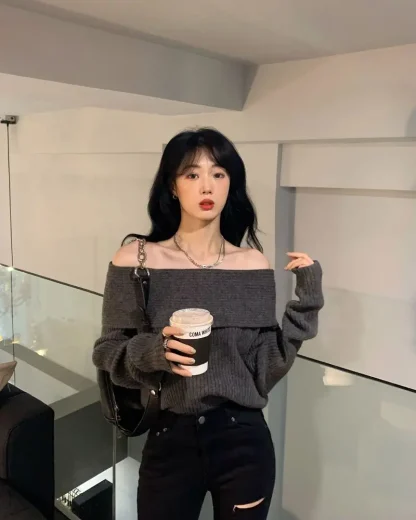 Jumper Off Shoulder Sweater Tops - Image 3