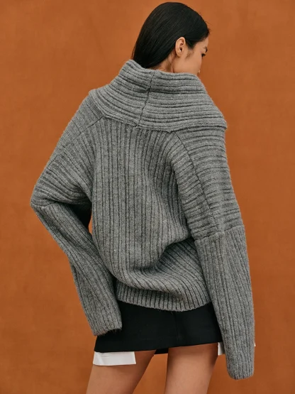 Oversized Solid Off Shoulder Sweater - Image 5