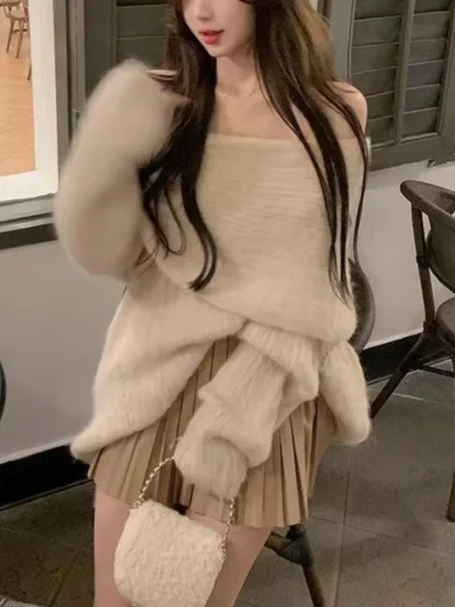 Oversized Elegant Off Shoulder Sweater - Image 3