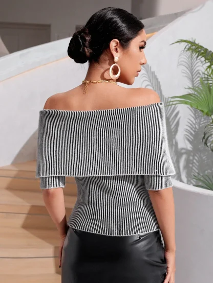 Elegant Sleeve Off Shoulder Sweater - Image 2