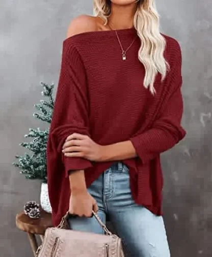Oversized Knit Off Shoulder Sweater - Image 3