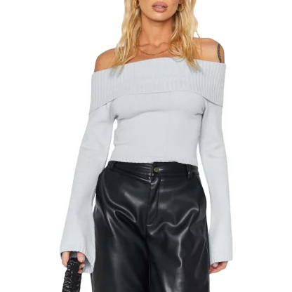Long Sleeve Off Shoulder Sweater - Image 4