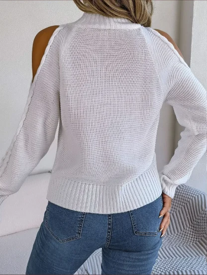 Turtleneck Open Shoulder Sweater Tops - Image 3
