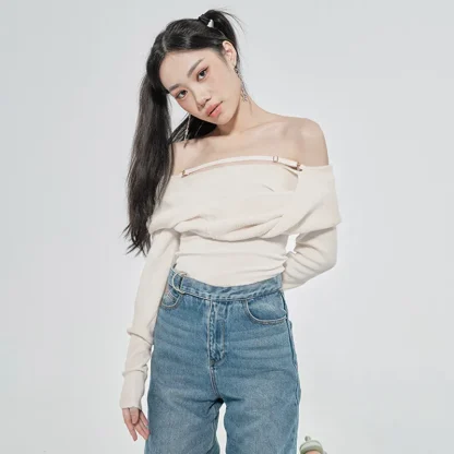 Slash Strap Off Shoulder Sweater - Image 6