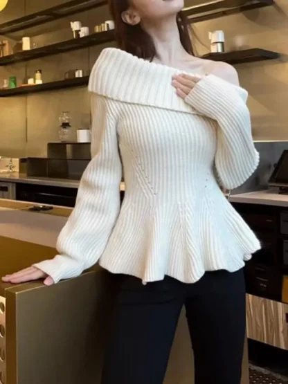 Peplum Off Shoulder Sweater Tops
