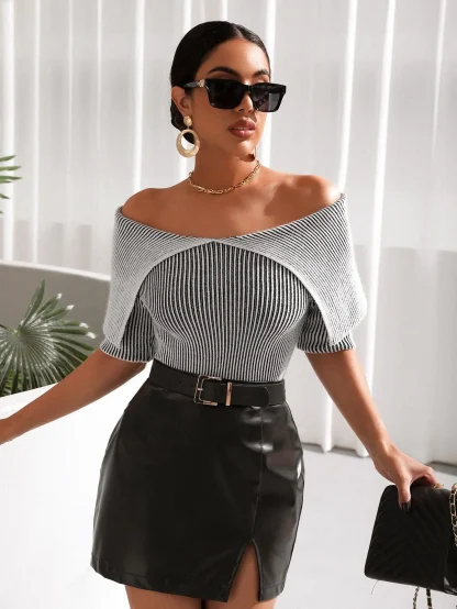 Elegant Sleeve Off Shoulder Sweater - Image 6