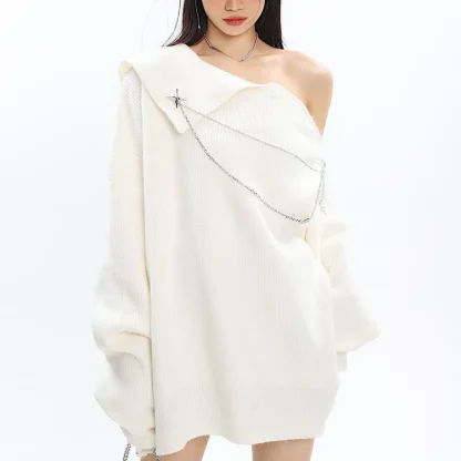 Chain Off Shoulder Sweater Tops - Image 5