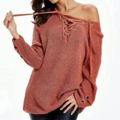 Lace-Up Off Shoulder Sweater Dress - Image 6
