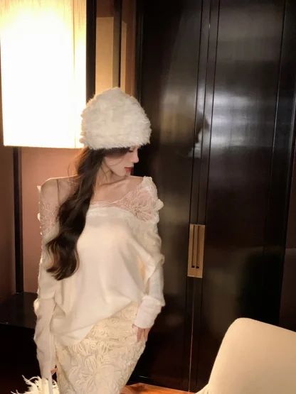 Elegant Lace Off Shoulder Sweater - Image 7