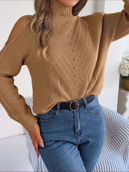 High Neck Cold Shoulder Sweater - Image 3