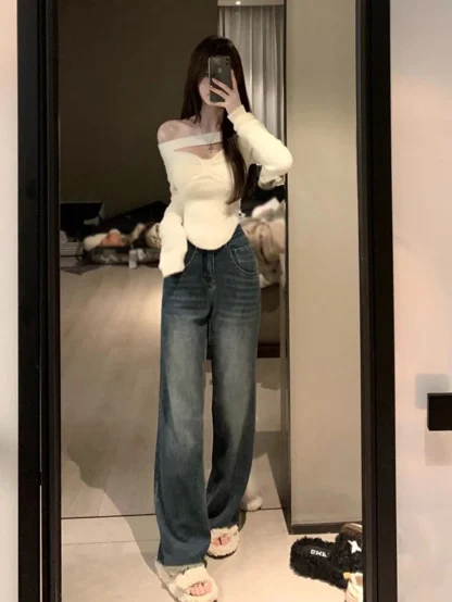 Elegant Pleated Off Shoulder Sweater - Image 4