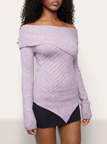 Asymmetric Fit Off Shoulder Sweater