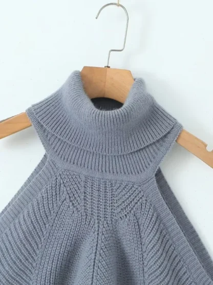 Roll-Neck Cropped Cold Shoulder Sweater - Image 6