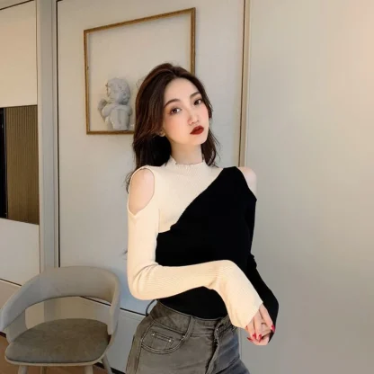 Knitted Open Shoulder Sweater Tops - Image 4