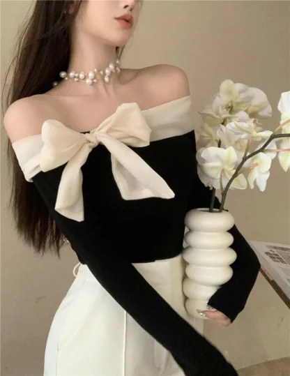 Elegant Bow Off Shoulder Sweater