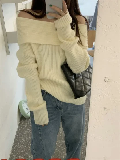 Elegant Cozy Off Shoulder Sweater - Image 6